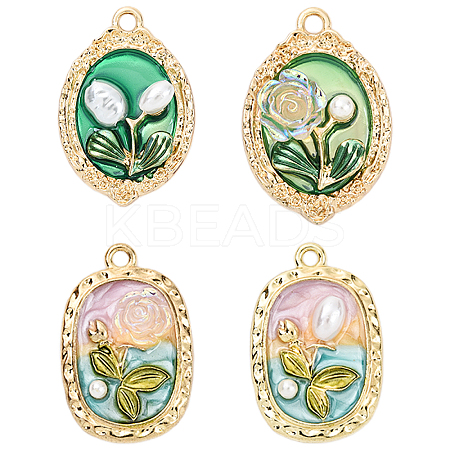8Pcs 4 Styles Rack Plating Alloy Enamel Pendants ENAM-YW0004-61-1