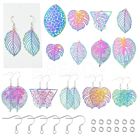 DIY Leaf 201 Stainless Steel Etched Metal Embellishments Dangle Earring Jewelry Making Kits DIY-FS0007-45-1