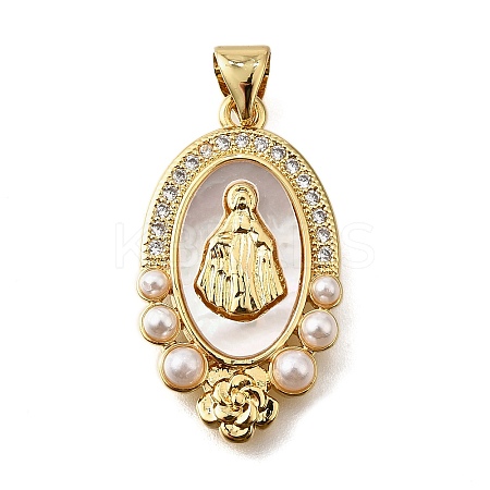Brass Micro Pave Cubic Zirconia ABS Imitation Pearl Pendants KK-D328-02G-A-1