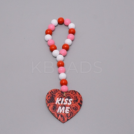 Valentine's Day Theme Schima Wood Beads Pendants Decorations HJEW-TAC0012-13-1
