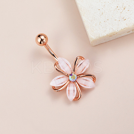 Flower Brass Cubic Zirconia Curved Barbell Belly Rings FS-WG56D26-03-1