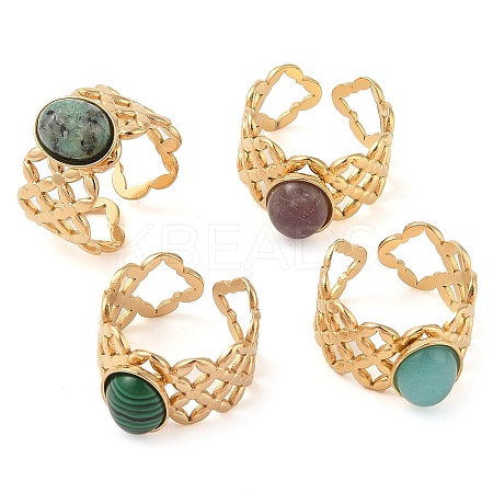 Oval Natural Mixed Stone Finger Rings RJEW-Z057-13G-1