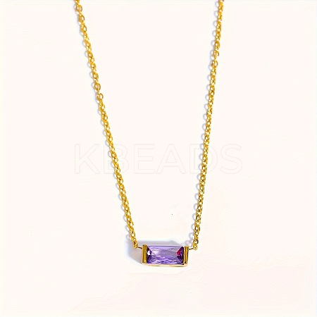 Birthstone Style Brass Cubic Zirconia Rectangle Pendant Necklaces for Women FS-WGDF12C-02-1