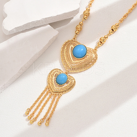 Fashionable Vintage Brass & Resin Imitation Gemstone Tassel Heart Pendant Necklaces for Women FQ7725-5-1