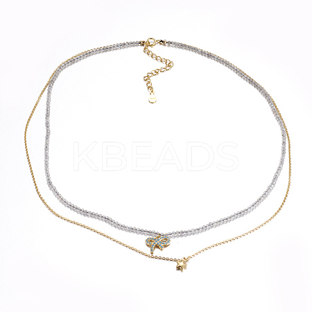 Faceted Natural Labradorite Tiered Necklaces NJEW-F212-13G-1