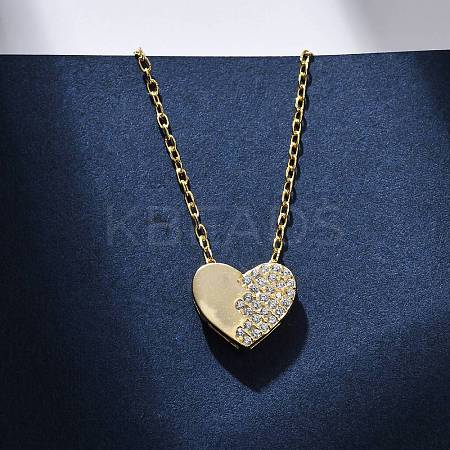 925 Sterling Silver Micro Pave Clear Cubic Zirconia Heart Pendant Necklaces for Women NJEW-D316-04G-1