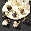 Nuggets Electroplate Natural Agate Cluster Finger Rings RJEW-K288-02G-1