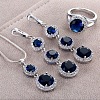Flat Round Alloy Cubic Zirconia Pendant Necklaces & Hoop Earrings & Rings Sets FS-WG75211-10-1