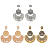 3 Pairs 3Colors Alloy Moon with Flower Chandelier Earrings EJEW-AN0003-88-1