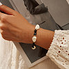 Natural Black Obsidian & Baroque Shell Pearl Beaded Bracelets BJEW-L692-005G-3