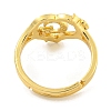 Heart with Letter & Flower Rack Plating Brass Adjustable Rings for Women RJEW-I105-05G-G-3