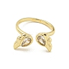 Rack Plated Brass Micro Pave Cubic Zirconia Teardrop with Wing Open Cuff Rings for Women RJEW-Z039-12G-2