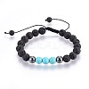 Natural Lava Rock and Non-Magnetic Synthetic Hematite Beads Braided Bead Bracelets BJEW-JB03975-03-1