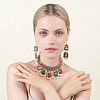 Rectangle Alloy Glass Choker Necklace & Earrings Sets for Women FS-WG507E8-06-2
