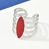 Horse Eye 304 Stainless Steel Enamel Cuff Rings for Women RJEW-G355-04P-02-1