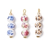 3Pcs Handmade Flower Printed Porcelain Ceramic Pendants PALLOY-JF03974-1
