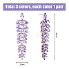 3 Pairs 3 Colors Rhinestone Leaf Cluster Earrings EJEW-FI0002-70-2