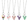 Natural Mixed Gemstone Faceted Cube Beaded Tassel Pendant 304 Stainless Steel Satellite Chain Necklaces for Women NJEW-JN06448-2
