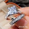 2Pcs 2 Styles Brass Micro Pave Clear Cubic Zirconia Finger Rings for Women WGF1148-01-4