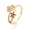 Brass Micro Pave Cubic Zirconia Cuff Rings for Women KK-T071-56G-4