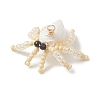 Faceted Round Natural Black Spinel & Natural Trumpet Shell & Glass Seed Beaded Crab Pendants PALLOY-MZ01177-02-1
