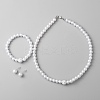 Imitation Pearl Plastic & Resin Round Beaded Necklace & Stretch Bracelet & Stud Earrings SJEW-WH0002-04-1