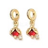 Brass Pave Clear and Red Cubic Zirconia Ladybird European Dangle Charms KK-P345-42G-1