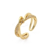 Rack Plating Brass Micro Pave Clear Cubic Zirconia Cuff Rings for Women RJEW-M028-114G-4