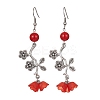 Natural Dyed Mashan Jade Flower with Acrylic Beaded Dangle Earrings EJEW-JE05419-02-1