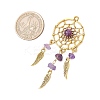 9Pcs 9 Styles Natural & Synthetic Mixed Chip Stone Alloy Woven Web/Net with Feather Big Pendants PALLOY-JF04033-2