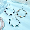 3Pcs Dyed Tiger Eye and Alloy Star Charms Link Bracelets for Women BJEW-TA00559-1