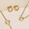 Flat Round 304 Stainless Steel Pave Clear Cubic Zirconia Link Bracelets & Stud Earrings & Pendant Necklaces FS-WG23E56-01-1
