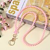 1Pc Breast Awareness Ribbon & Round Beaded Silicone ID Card Neck Strap Card Holders NJEW-SW00026-02-3