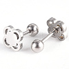 Tarnish Resistant 201 Stainless Steel Flower Barbell Cartilage Earrings EJEW-R147-15-3