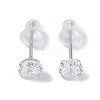 Rhodium Plated Diamond Shape 999 Fine Silver Cubic Zirconia Stud Earrings for Women LS-EJEW-S215-06P-2