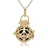 Golden Tone Brass Hollow Round Cage Pendants KK-J235-06G-1