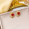Heart Brass Micro Pave Cubic Zirconia Stud Earrings EJEW-K325-02G-1