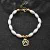 304 Stainless Steel Paw Print Charm Bracelets for Women BJEW-C098-12G-2