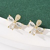 Flower Brass Micro Pave Clear Cubic Zirconia Stud Earrings EJEW-F400-01A-G-1