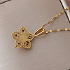 Vintage 304 Stainless Steel & Synthetic Turquoise Flower Pendant Necklaces with Crystal Rhinestone for Women RQ4537-5