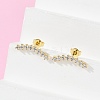 Clear Cubic Zirconia Curved Bar Stud Earrings EJEW-C023-07G-3