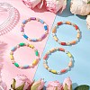 4Pcs 4 Colors Flat Round Polymer Clay Beads Stretch Bracelets for Women BJEW-JB11647-1