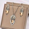 Owl Bohemia Style Alloy & Resin Pendant Necklaces & Dangle Earrings Sets FS-WGD384A-01-1