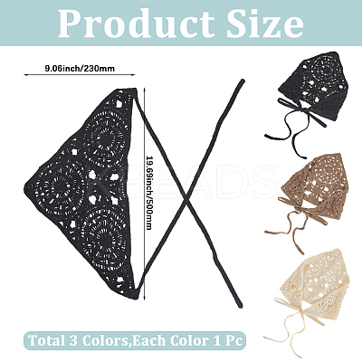 3Pcs 3 Colors Polyester Knitted Triangle Headscarf AJEW-CY0001-87-1