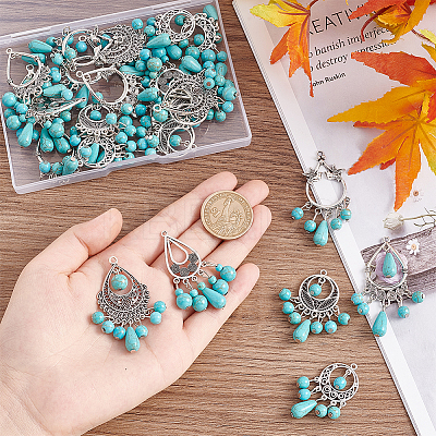24Pcs 6 Styles Teardrop Dyed Synthetic Turquoise Pendants Set G-AR0004-98-1