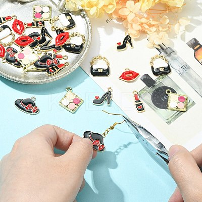 30Pcs 6 Styles Rack Plating Alloy Enamel Pendants ENAM-CJ0004-75-1