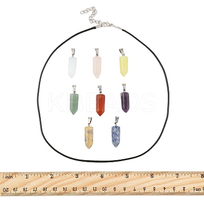 DIY Natural & Synthetic Gemstone Bullet Pendant & Waxed Cord Pendant Necklace Making Kit DIY-FS0008-45-1
