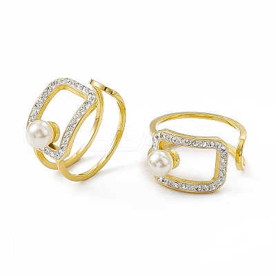 Ion Plating(IP) 304 Stainless Steel Cubic Zirconia Cuff Ring for Women RJEW-C060-04G-1