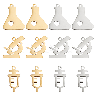 12Pcs 6 Style Ion Plating(IP) 201 Stainless Steel Pendants STAS-UN0032-19-1