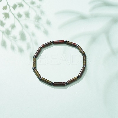 Natural Dragon Blood Column & Synthetic Hematite Stretch Bracelet BJEW-JB08458-02-1